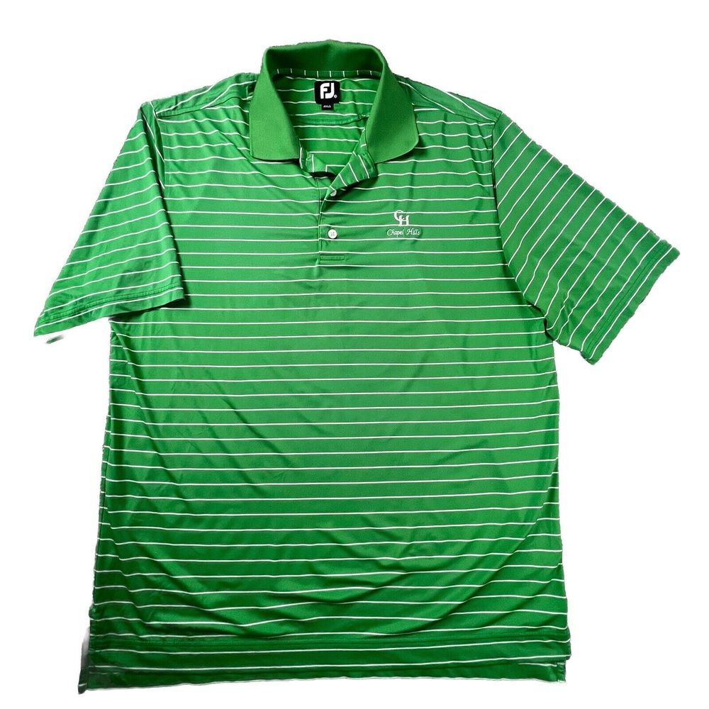FootJoy Polo Shirt Mens XL Green Striped Chapel Hills Embroidered Performance